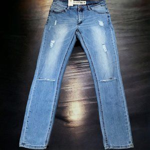 Barbell medium blue distressed ripped jeans denim pants NWT Sz34 - Slim Fit